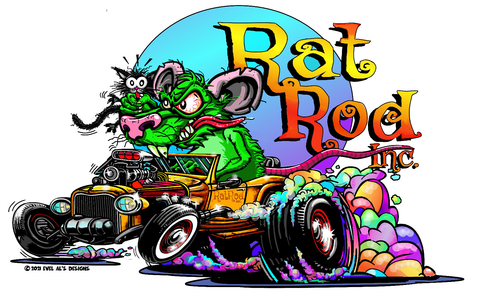 Retro “Rat Rod” Large size 4″x4″ Die Cut HD vinyl decal sticker by Evel AL!