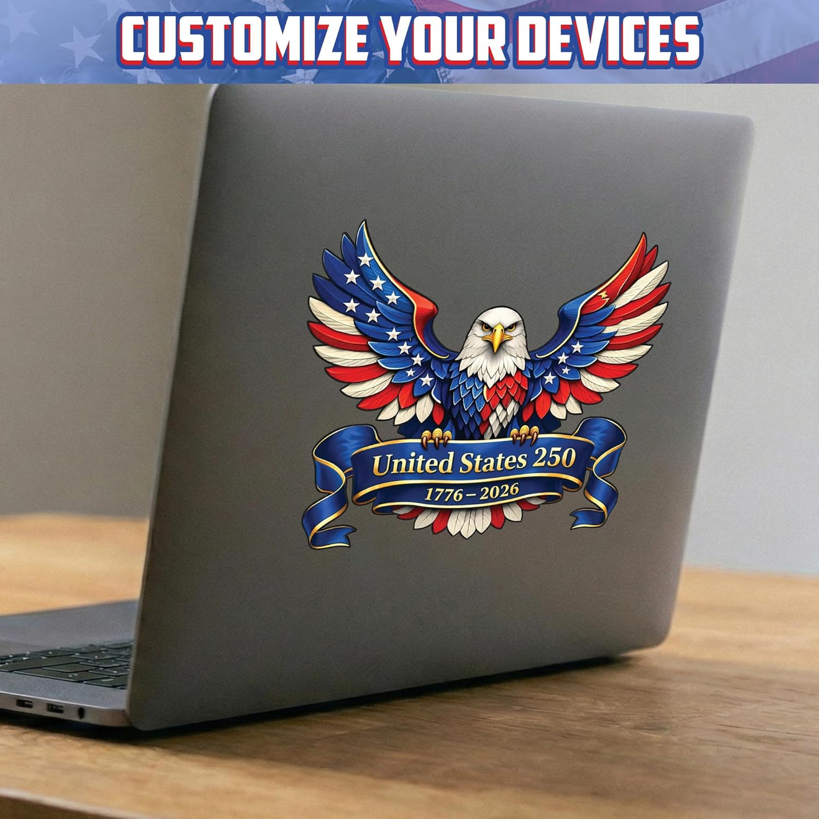 250th Anniversary Sticker 2 Pack Patriotic Eagle Car Window Decal 1776 2026 USA