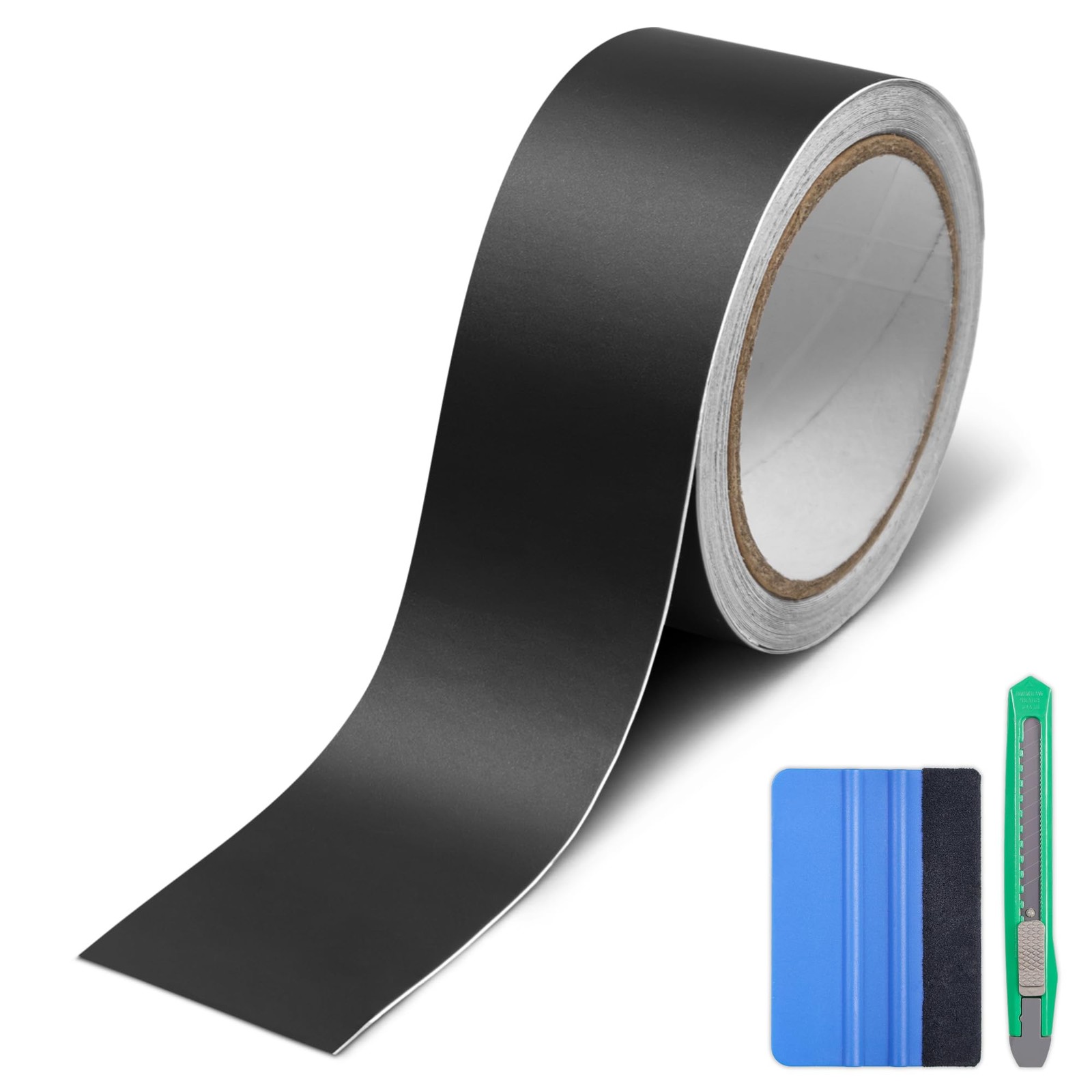 Matte Black Vinyl Wrap Tape Roll, 2 Inch x 30ft Self-Adhesive Black Out Chrom…