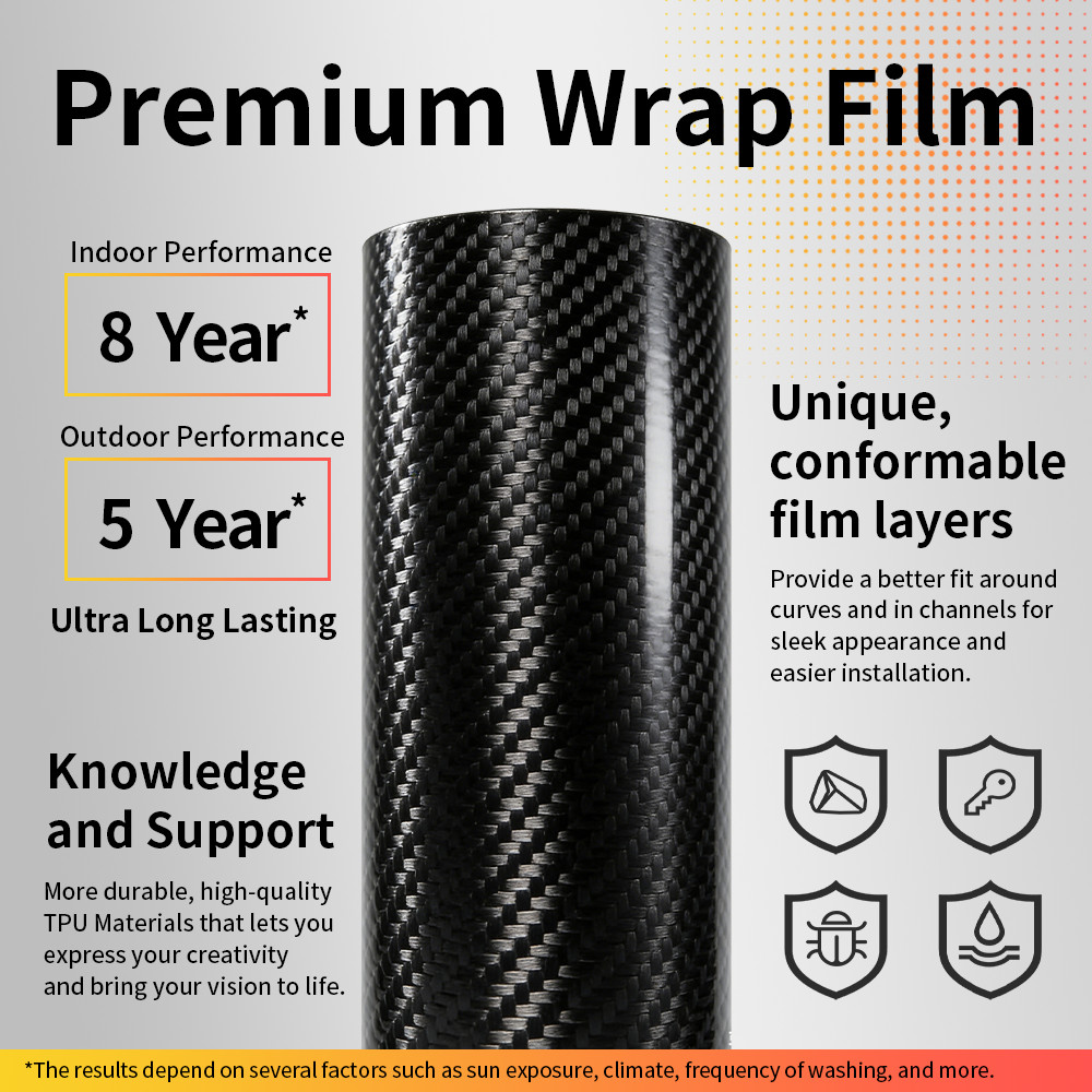 7D Premium Super Gloss Black Carbon Fiber Vinyl Wrap Bubble Free Air Release 6D