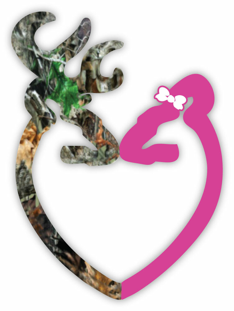 Camo Buck and Pink Doe with the bow sticker decal 4″ x 5″