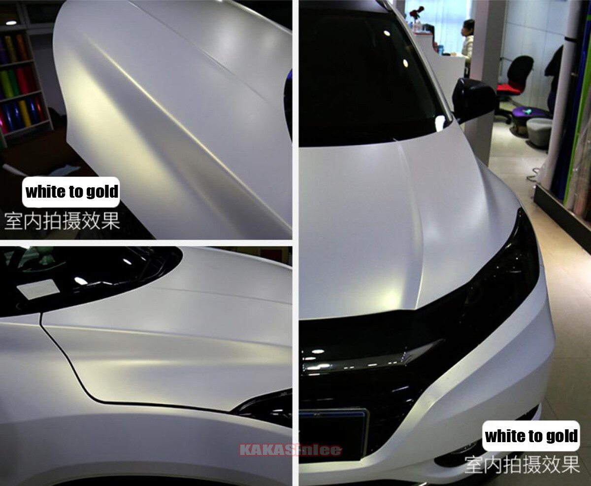 50FT Satin WH Gold Chameleon Whole Car Vinyl Wrap Pearl Metal Hood Sticker BO