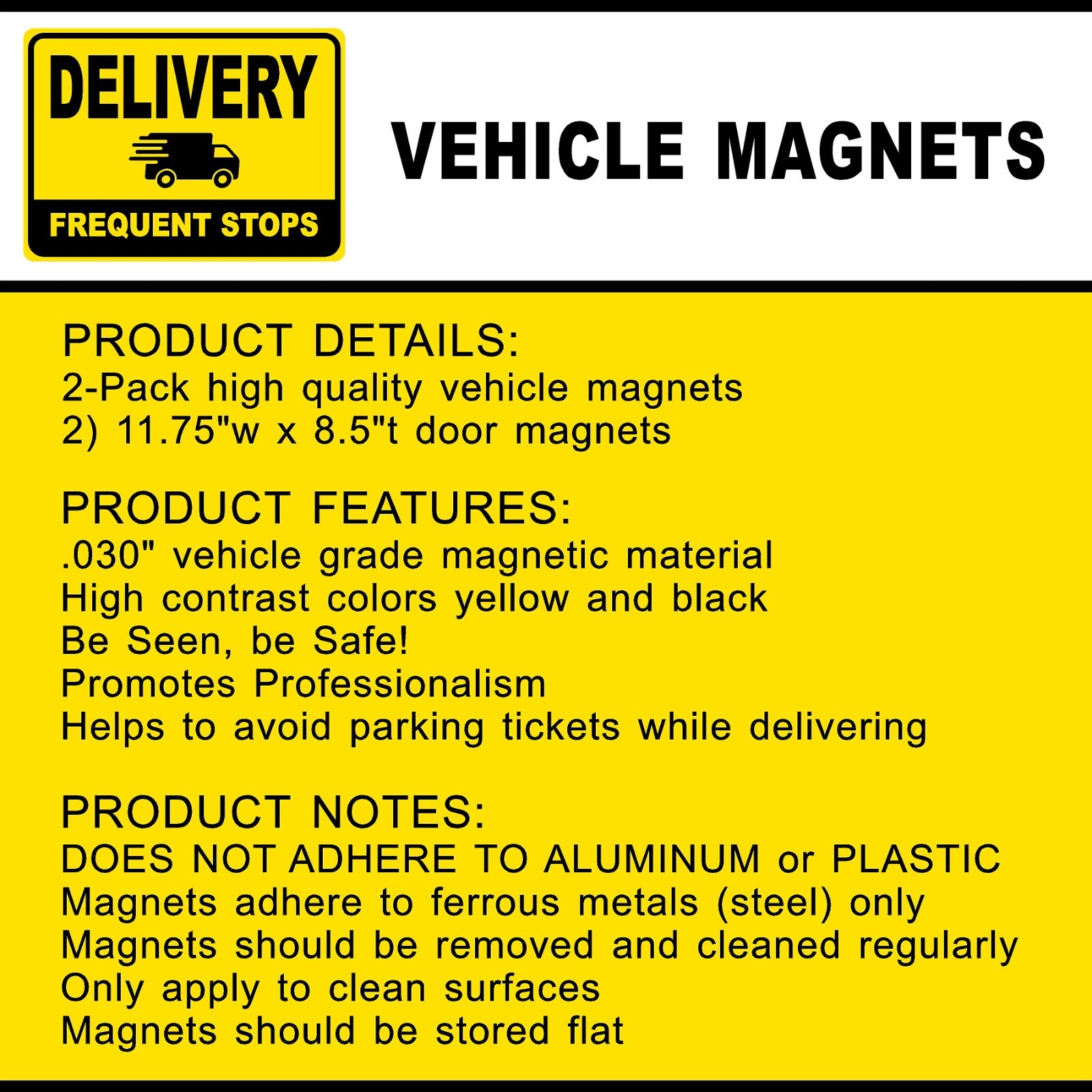 2-Pack Car Magnets for Gig Delivery Drivers 11.5″ x 5″ Yellow Black SHIPS FREE!