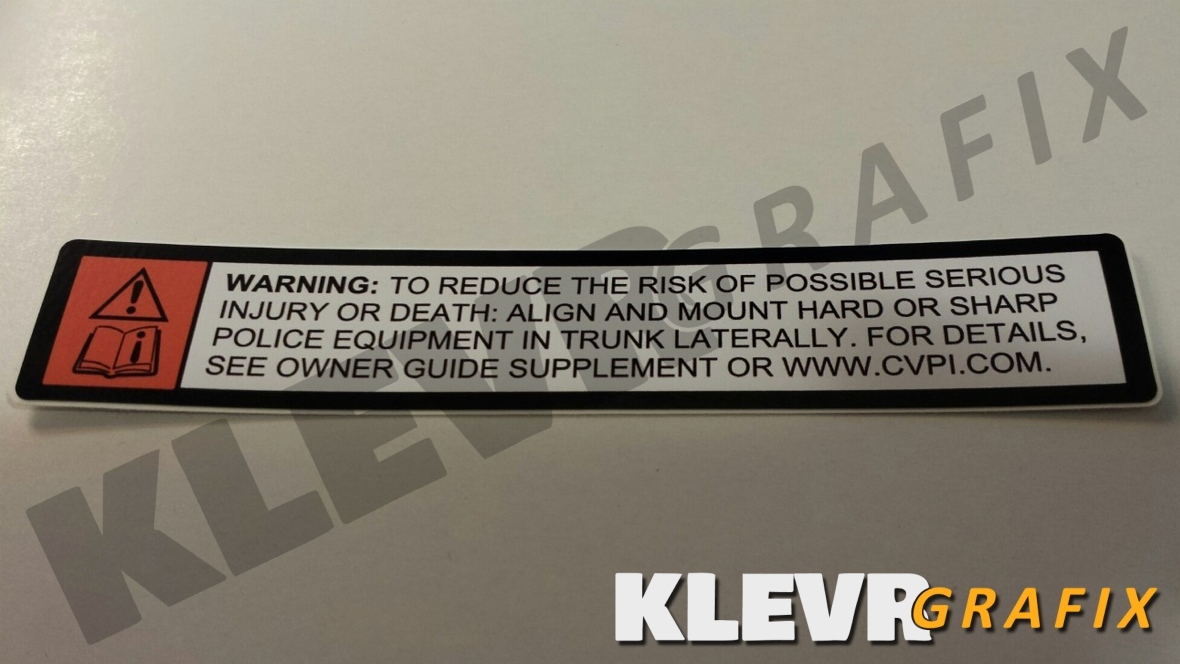 P71 Crown Vic Pohleece Interceptor Equipment Warning Decal Sticker Ford CVPI