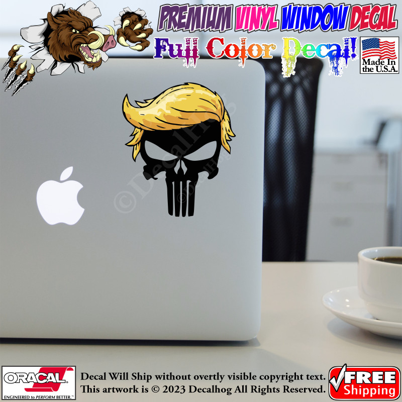 Donald Trump Punisher Hair Full Color Car Truck Window Vinyl Decal Sticker.