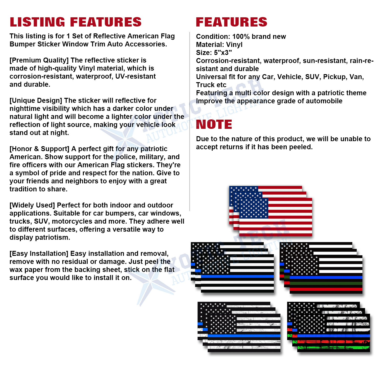 5X3 Inches Thin Line US Flag Decal Reflective Stripe American Flag Car Stickers