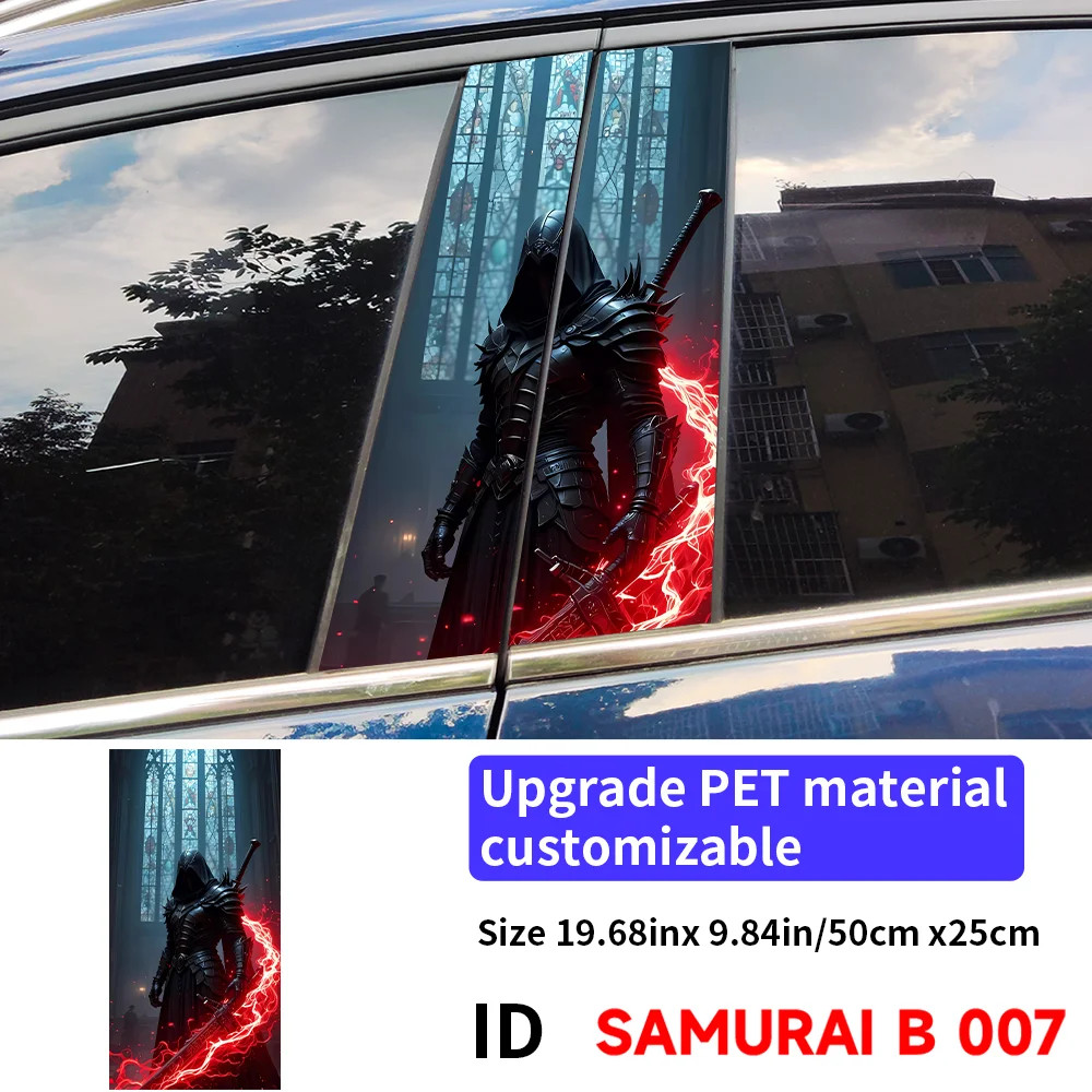 2PCS Warrior Samurai Car B Pillar Waterproof Sunscreen Decor Cover Scratches
