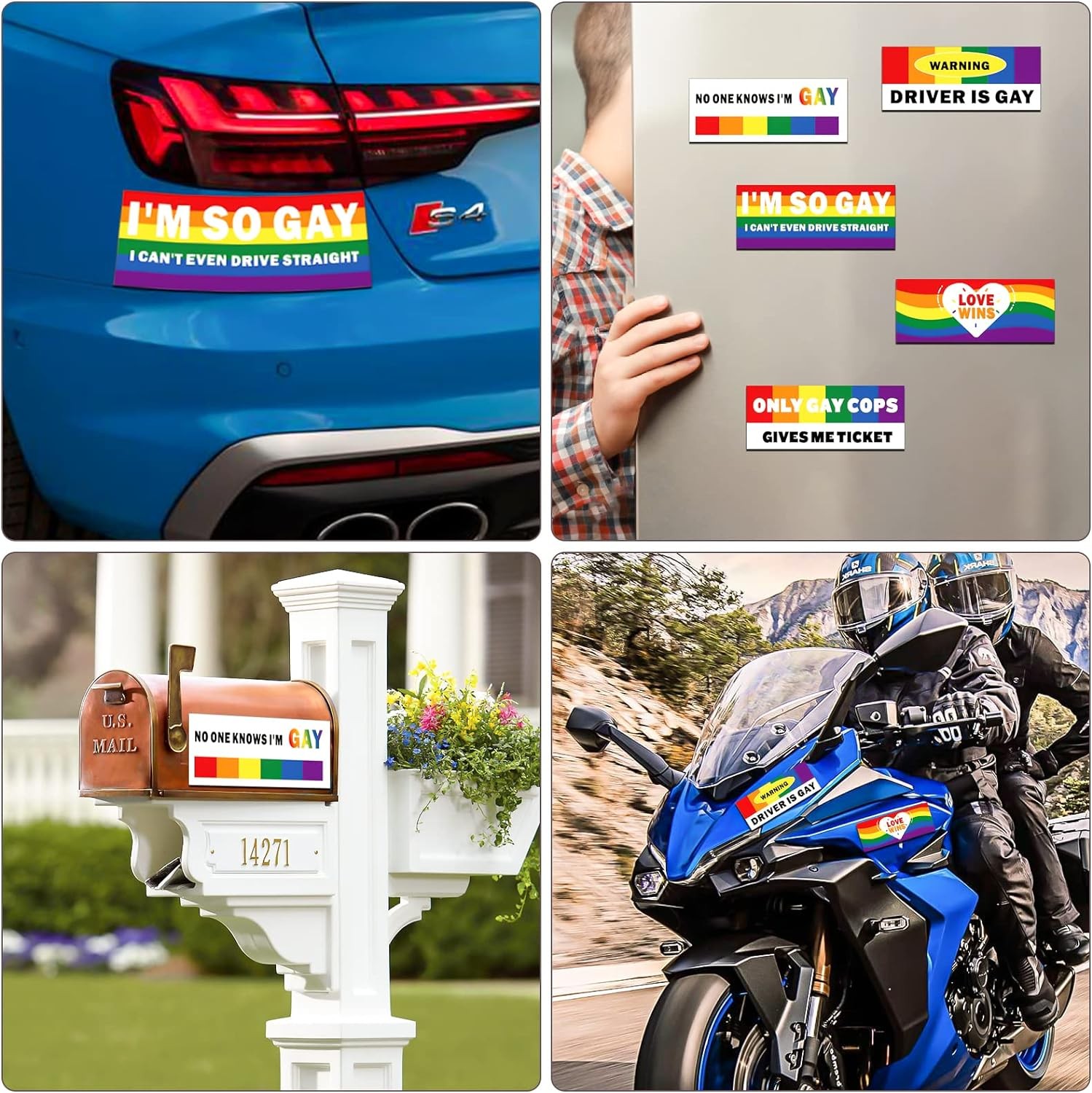 10 Pcs Magnetic Bumper Decals Funny Stickers Rainbow Small,