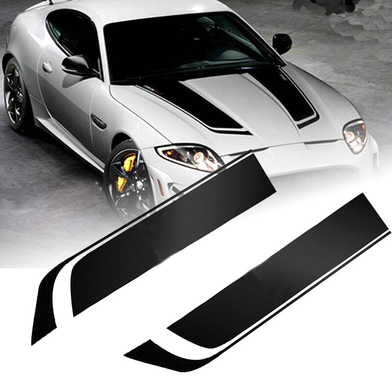 2x Black Accessory Car Hood Sports Long Stripe Vinyl Decals Car-Styling Stickers