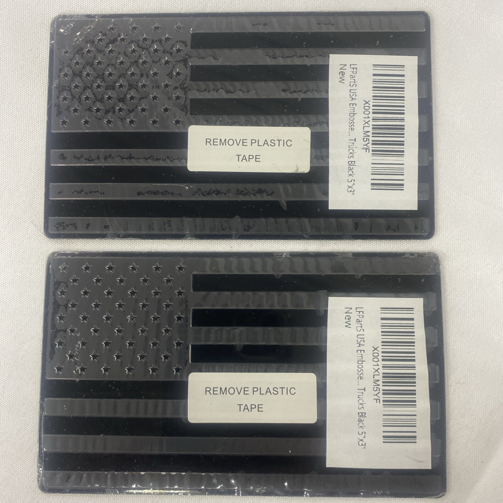 2pk-LFPartS USA Embossed Stainless Steel Metal Flag for Cars, Trucks Black 5″x3″