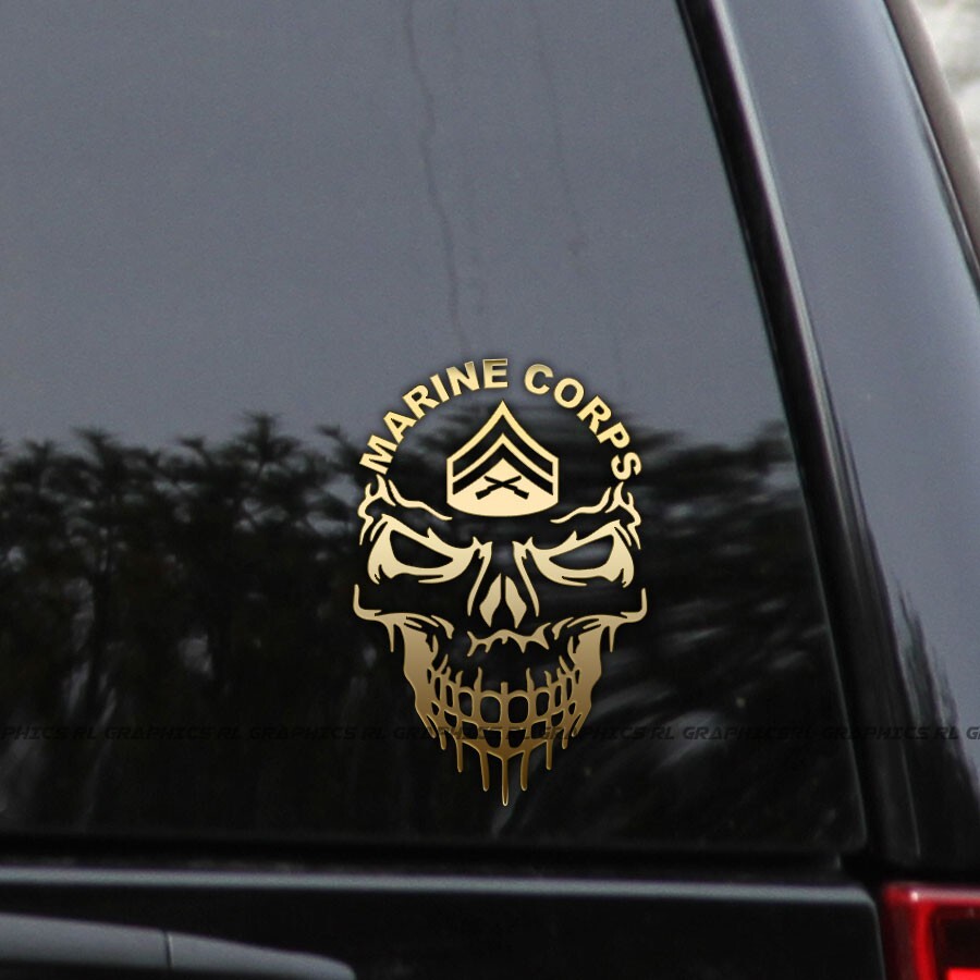 E4 SKULL Corporal Marines Rank Vinyl Decal Sticker