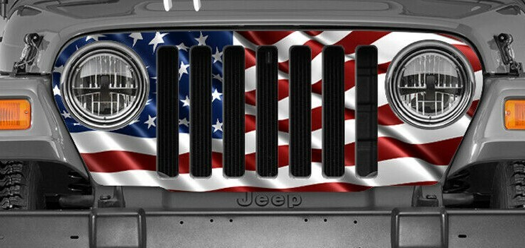 Grill Wrap American Flag Waving Red White Blue for Jeep Wrangler 1997-2006