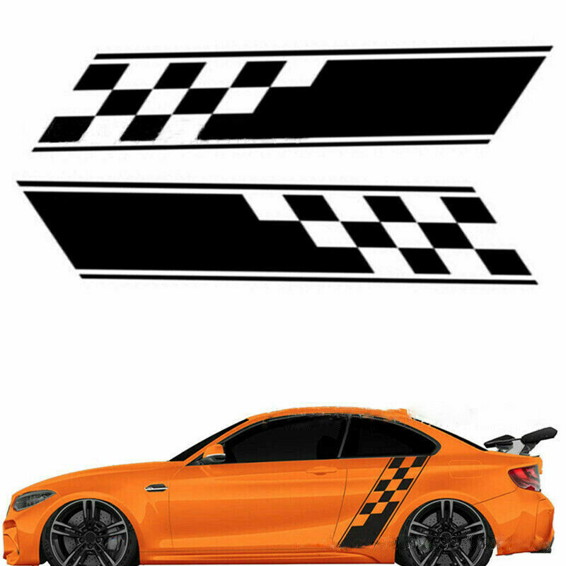 2x Racing Plaid Hood Side Door Fender Stripes Decal Stickers for Car Truck SUV