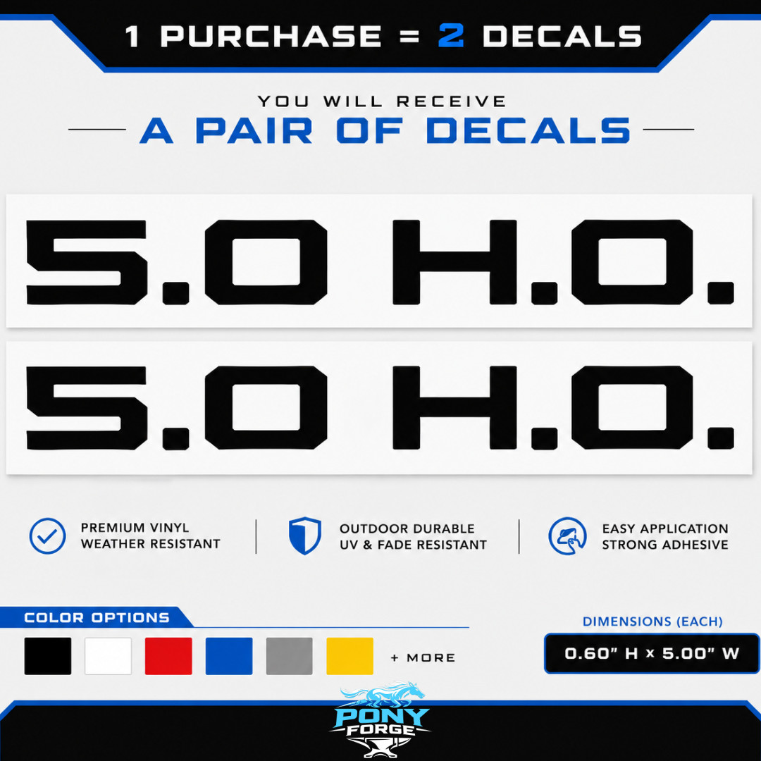 “5.0 H.O.” Hood Scoop Vinyl Decals 79-93 Mustang GT V8 SN95 S197 Coyote Foxbody
