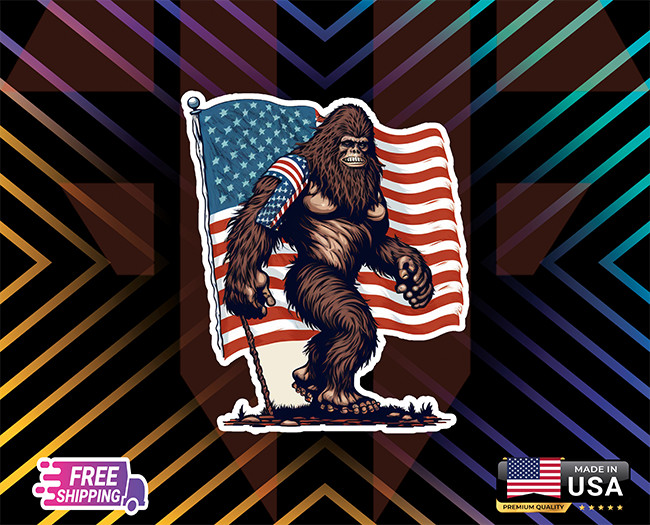 BIGFOOT USA FLAG COVERING!! ,CAR WINDOWN,LAPTOP,ETC LAMINATED 6YEARS+FREESTICKER