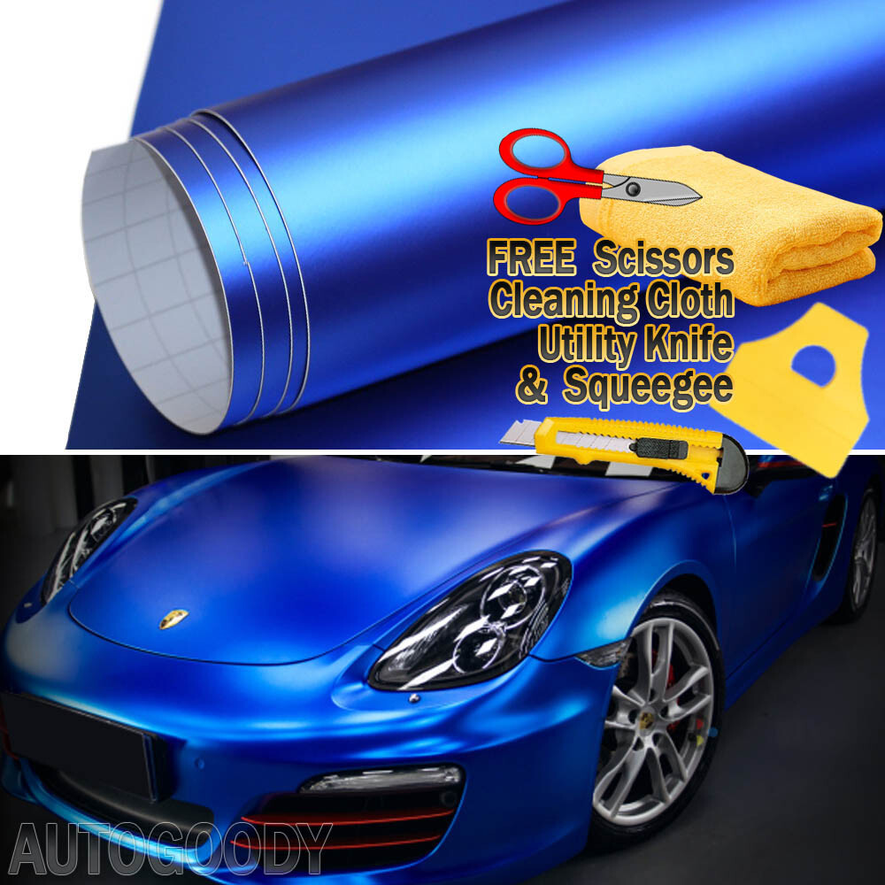 30ft x 5ft Satin Matte Chrome Metallic Deep Blue Vinyl Film Wrap Air Bubble Free