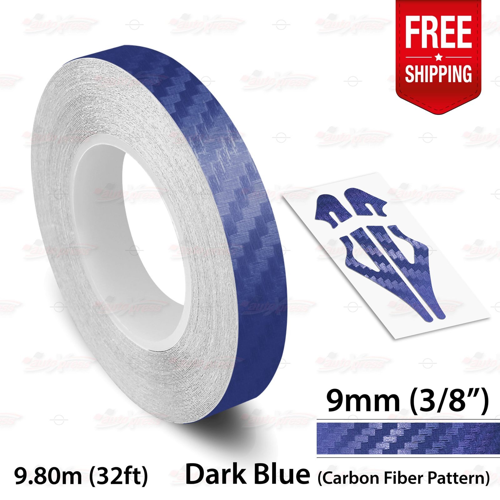 CARBON FIBER DARK BLUE 3/8″ 9mm PIN STRIPE Car Striping TAPE Decal Vinyl Sticker