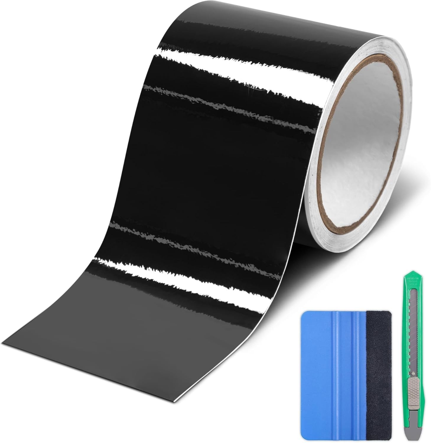 High Gloss Black Vinyl Wrap 4″ x 30ft for DIY Car Exterior and Interior Use