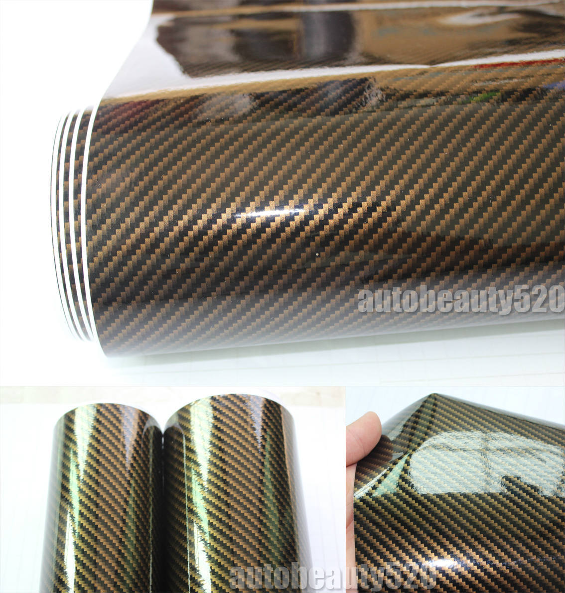 Brown 2D / Decal Car PVC Texture Carbon Fiber Vinyl Tape Wrap Sticker Film Trim