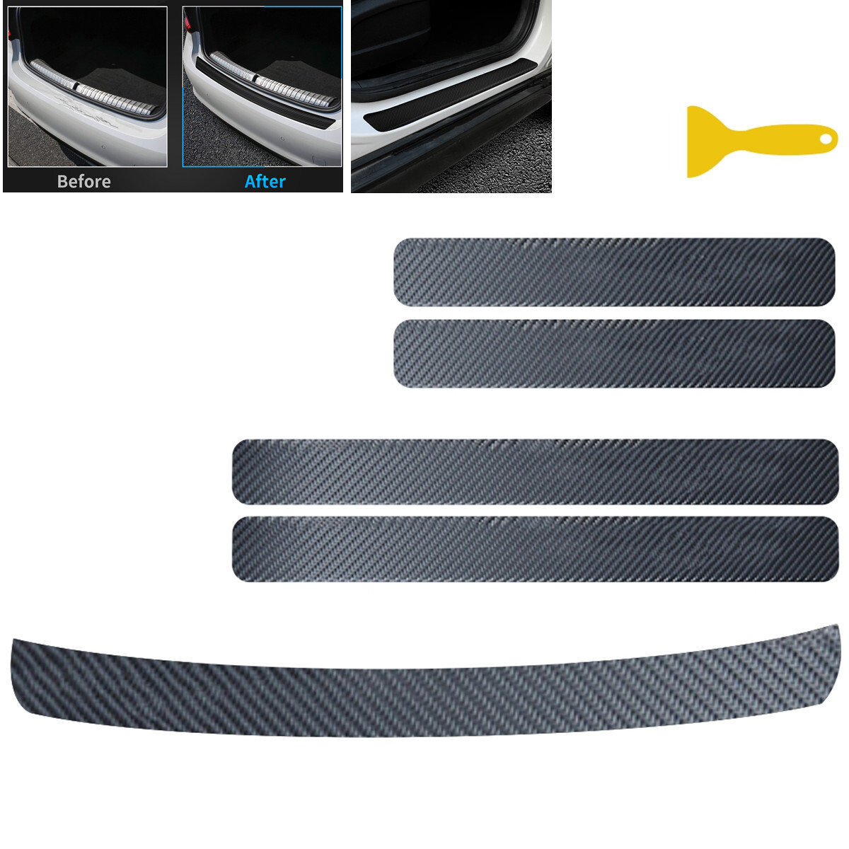 Car Trunk Door Sill Scuff Guard Plate Sticker Protector Anti Scratch Kick 5Pcs