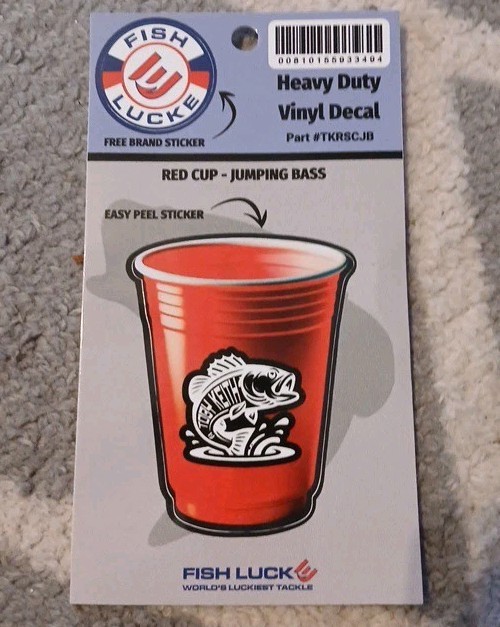 FISH LUCK E Red Cup – Jumping Bass Heavy Duty Vinyl Decal