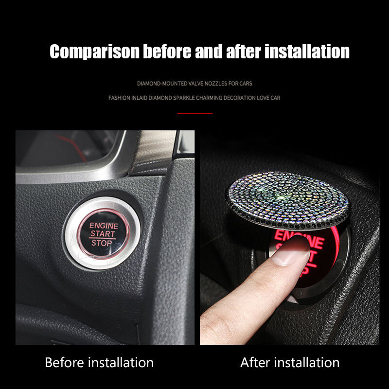1pcs Bling Bling Rhinestone Car Start Engine Ignition Button Decor Sticker Cover