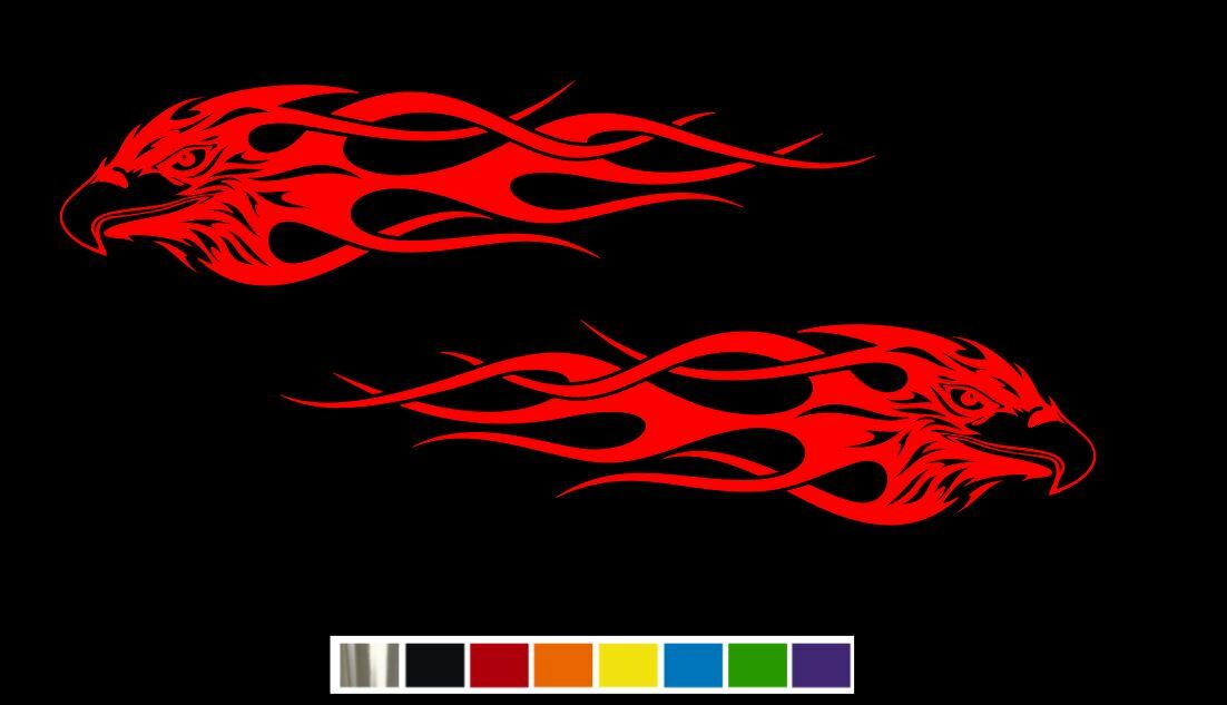 (2) Flaming Eagle Head Flames Vinyl Decal Set CUSTOM SIZE COLOR for CARS,TRUCKS