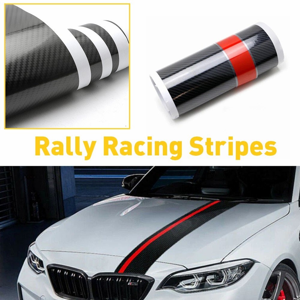 Universal Car Rally Racing Stripes Front Hood 5D Carbon Fiber Decal Wrap Sticker