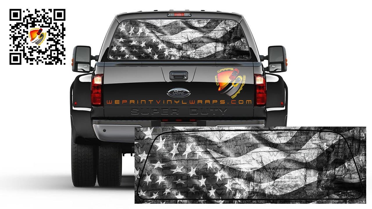 American Flag Black and White Waving Vintage Rear Window Perforated Graphic