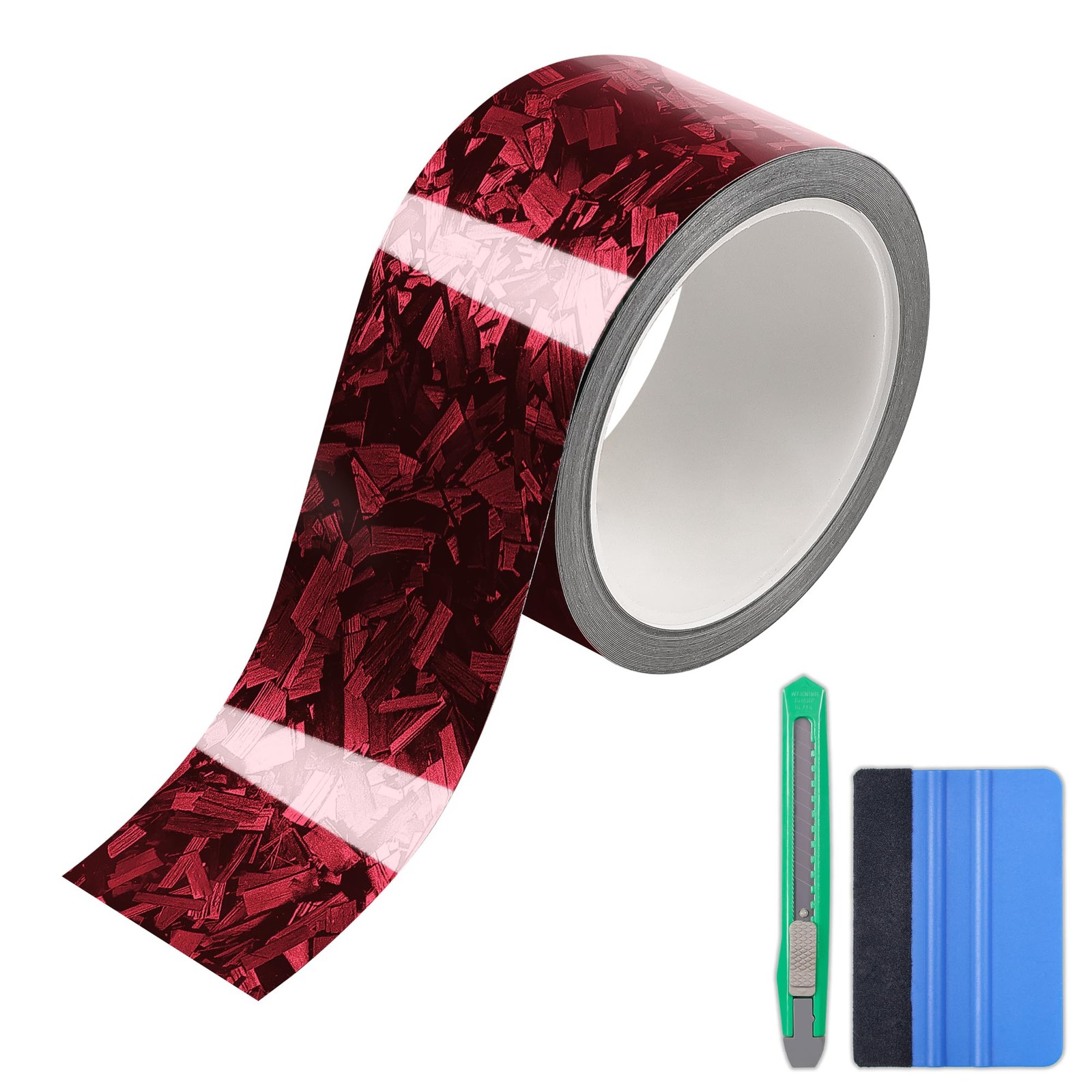 Glossy Forged Carbon Fiber Vinyl Wrap Tape 2X30ft Red Chrome Delete DIY Auto
