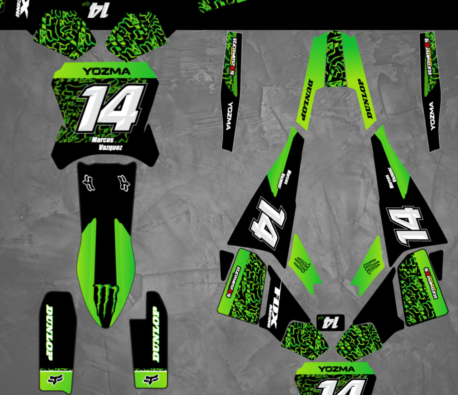 Yozma IN10 Graphics Kit Full Decal Sticker Set Custom Number Name 6 Mil