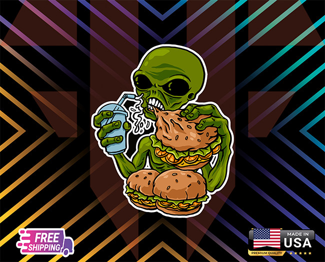 ALIEN BURGER STICKERDECAL,LAPTOP,WALL,WINDOW,ETC,6YEARS R+LAMINATED +FREESTICKER