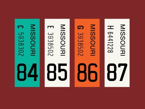 Missouri license plate registration sticker, 1980 to 1987