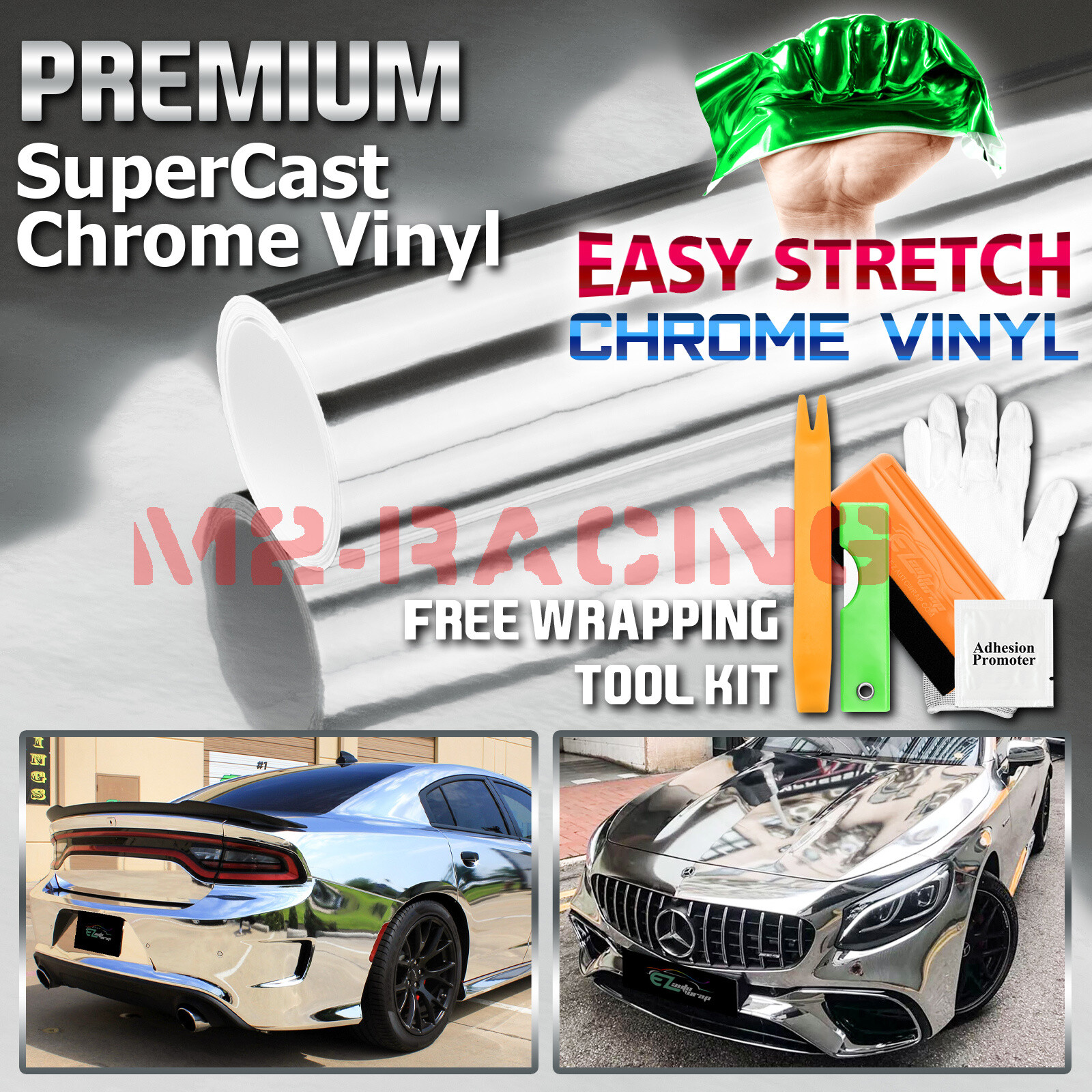 Premium Silver Supercast Chrome Car Vinyl Wrap Sticker Easy Stretch Air Release