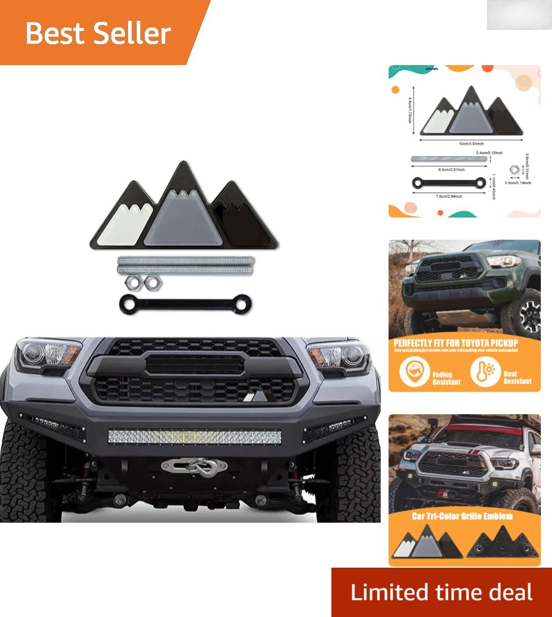Snow Mountain Tri-Color Grille Emblem – Easy to Install Universal Fit for Cars