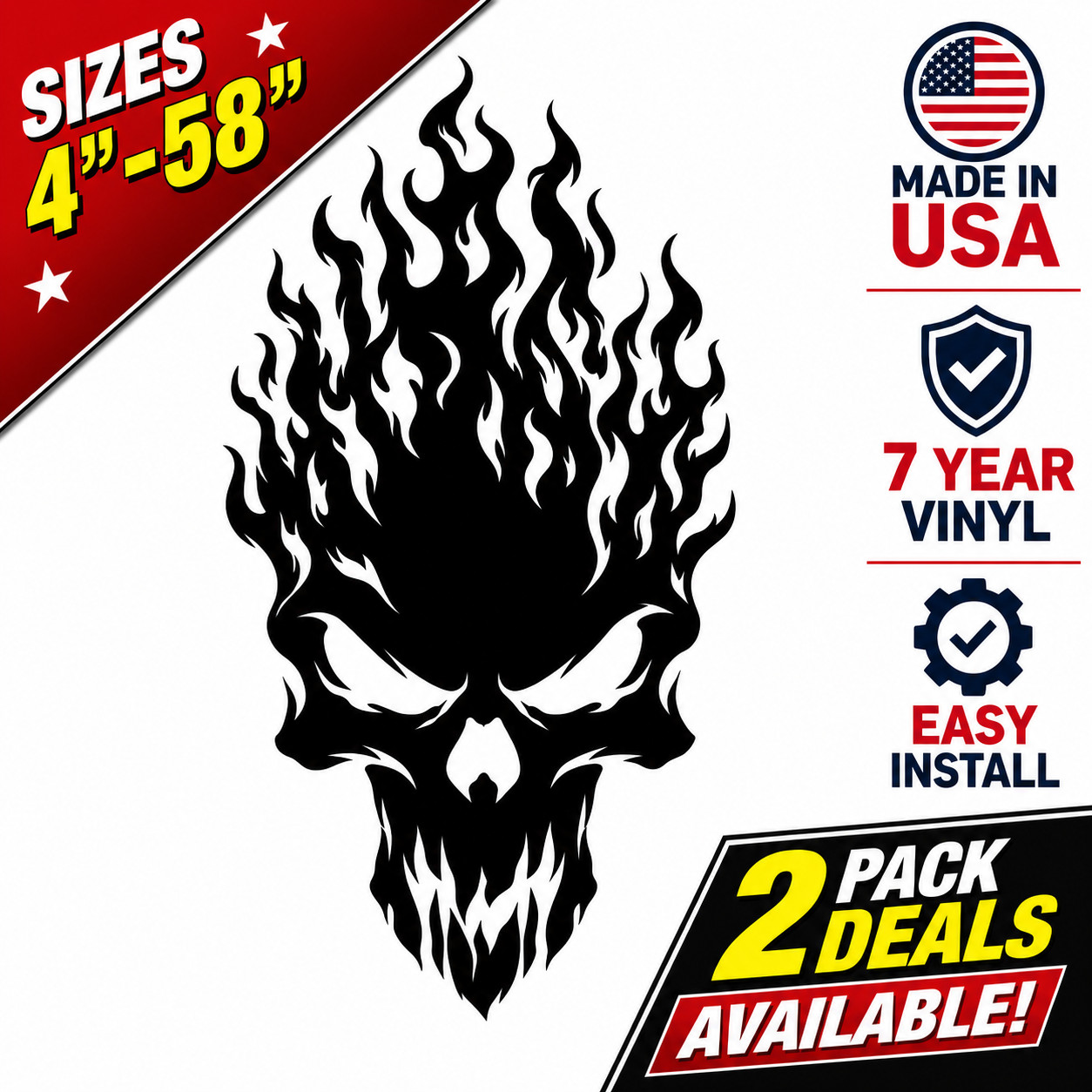 Flame Skull Car Window Vinyl Decal Graphic Weatherproof Laptop Bumper Sticker