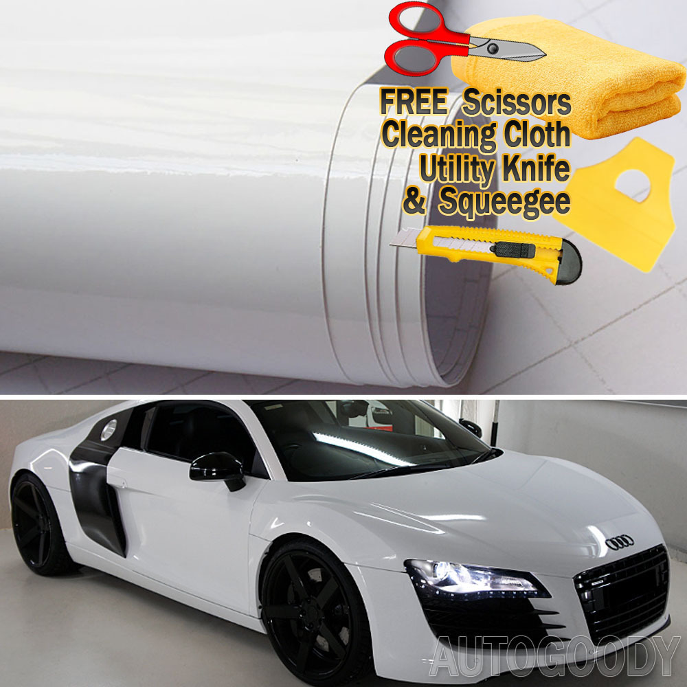 24″ x 60″ Gloss White Vinyl Film Wrap Sticker Decal Air Bubble Free 2ft x 5ft