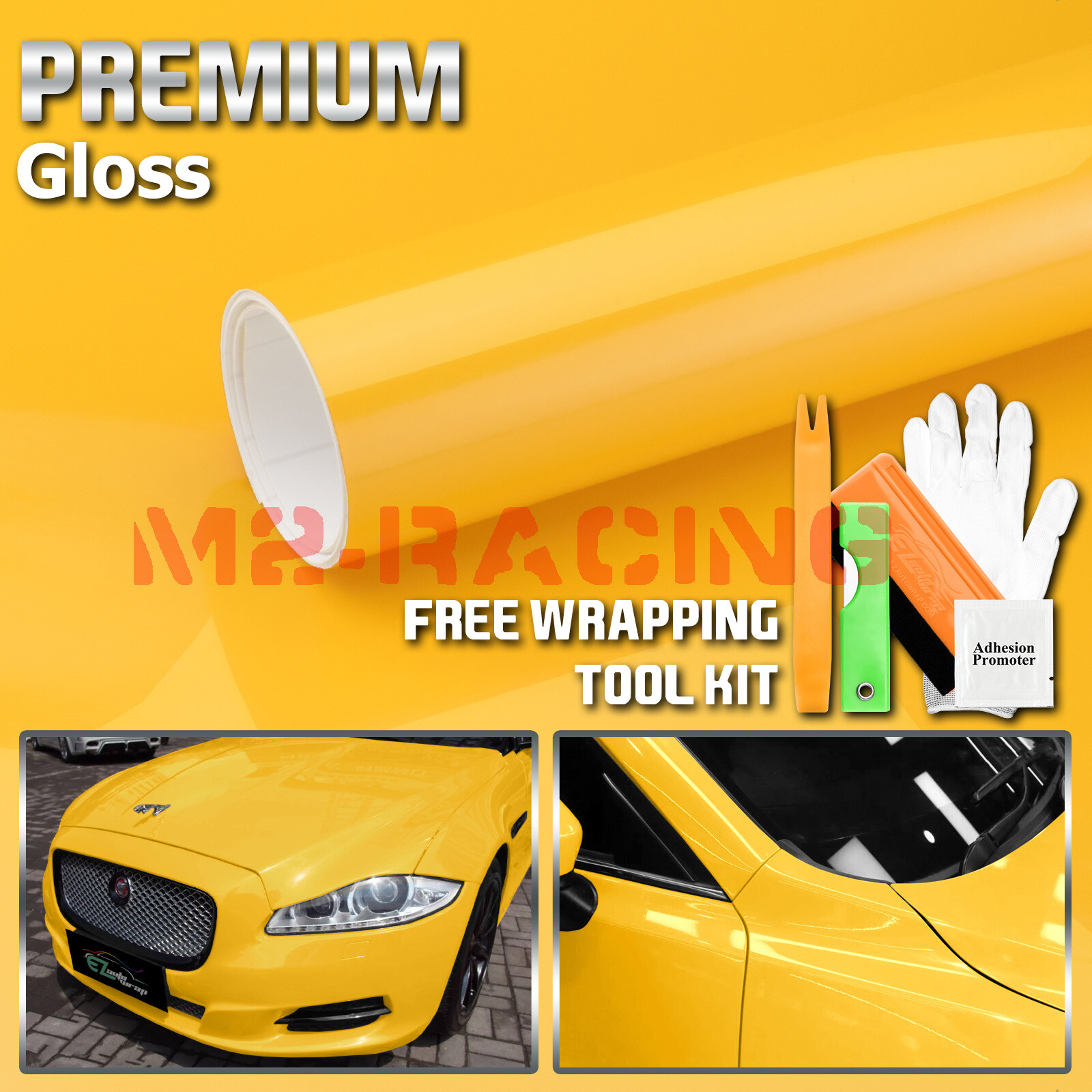 Gloss Yellow Glossy Vinyl Car Wrap Sticker Decal Sheet Film Bubble Free