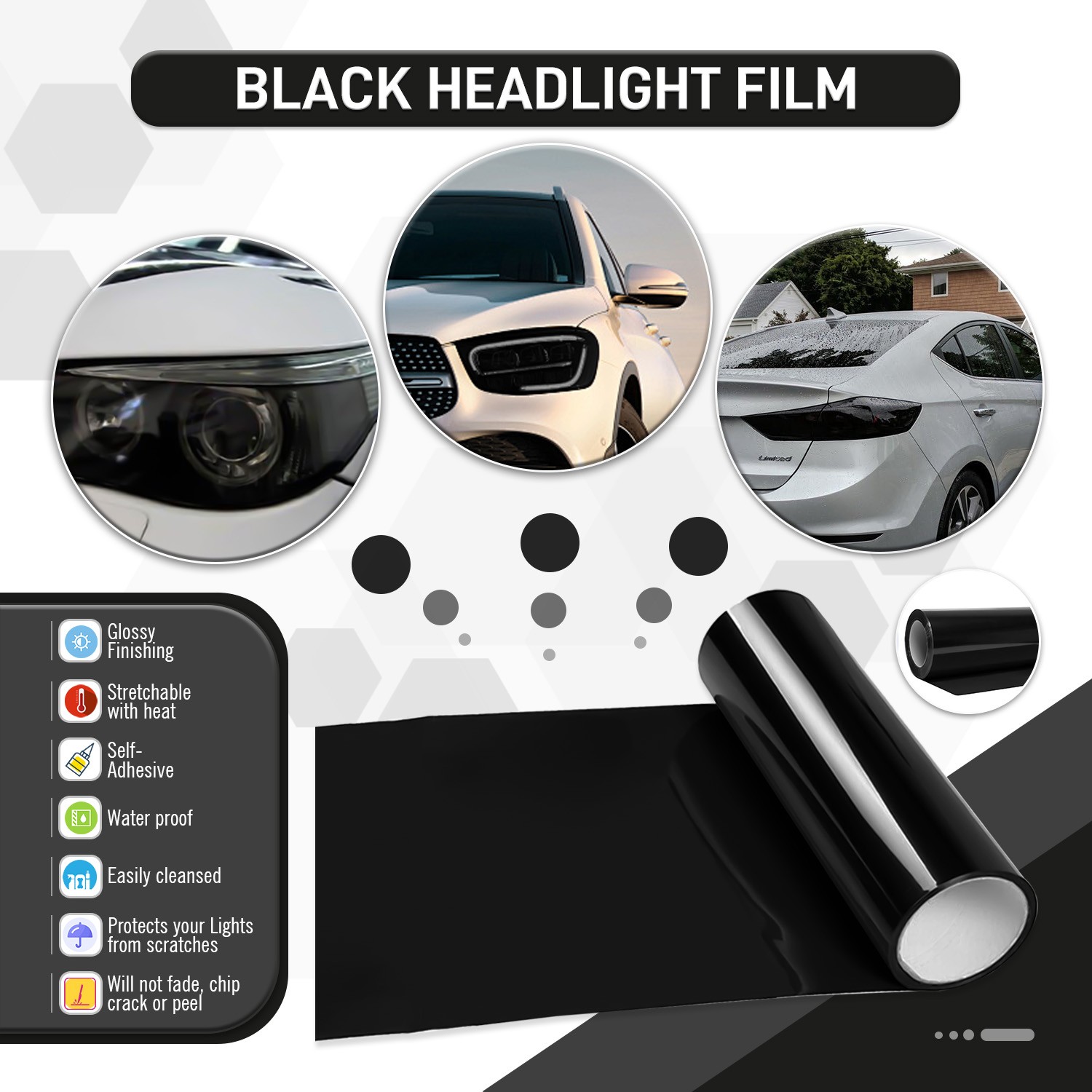 Auto Light Tint Film Headlight Fog Taillight Self Adhesive Shiny Accessories