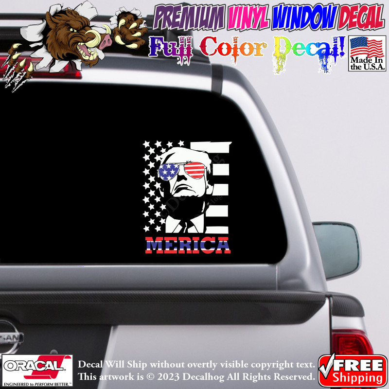 Merica Donald Trump Hip Shades Full Color Car Truck Window Vinyl Decal Sticker.