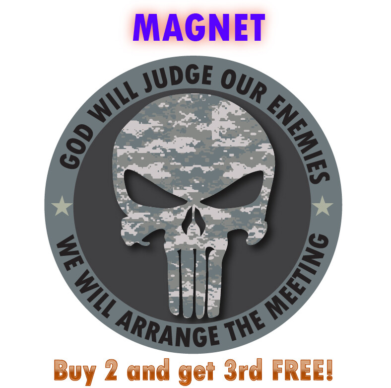 MAGNET GOD WILL JUDGE YOU SKULL CAMO US ARMY CAR TRUCK 4″ Made in USA