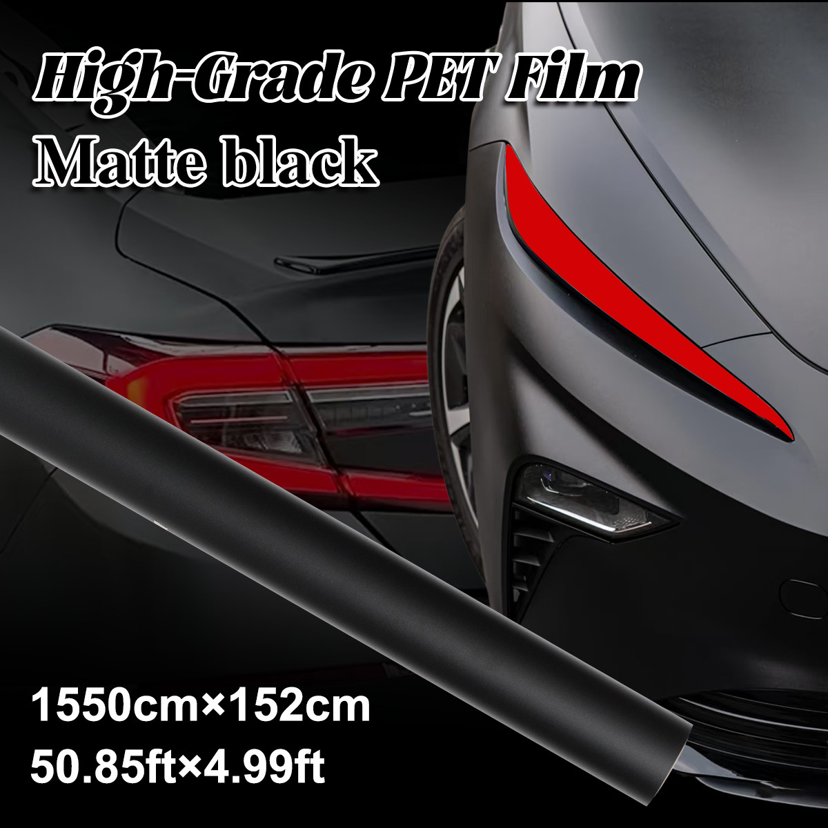 5FTx50FT PET Satin Black Vinyl Wrap Self-Adhesive Air Release US Stock