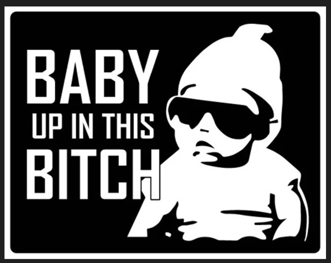 4.5″x7″ Baby Up In This Bitch THE HANGOVER CARLOS Window Bumper Sticker WHITE