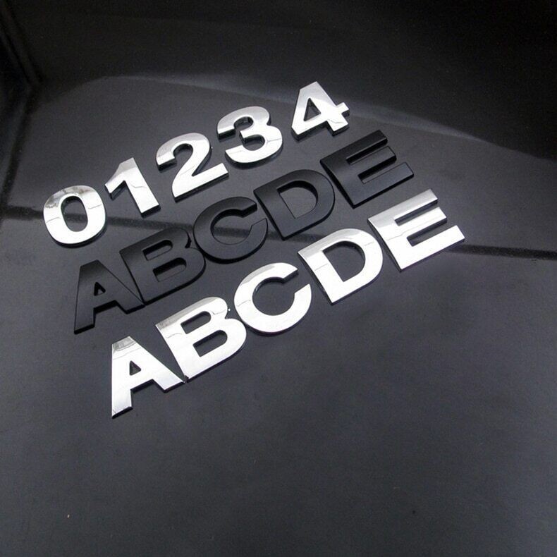 25mm Metal Emblem Chrome Silver Matte Black Car Sticker Letter Alphabet Number