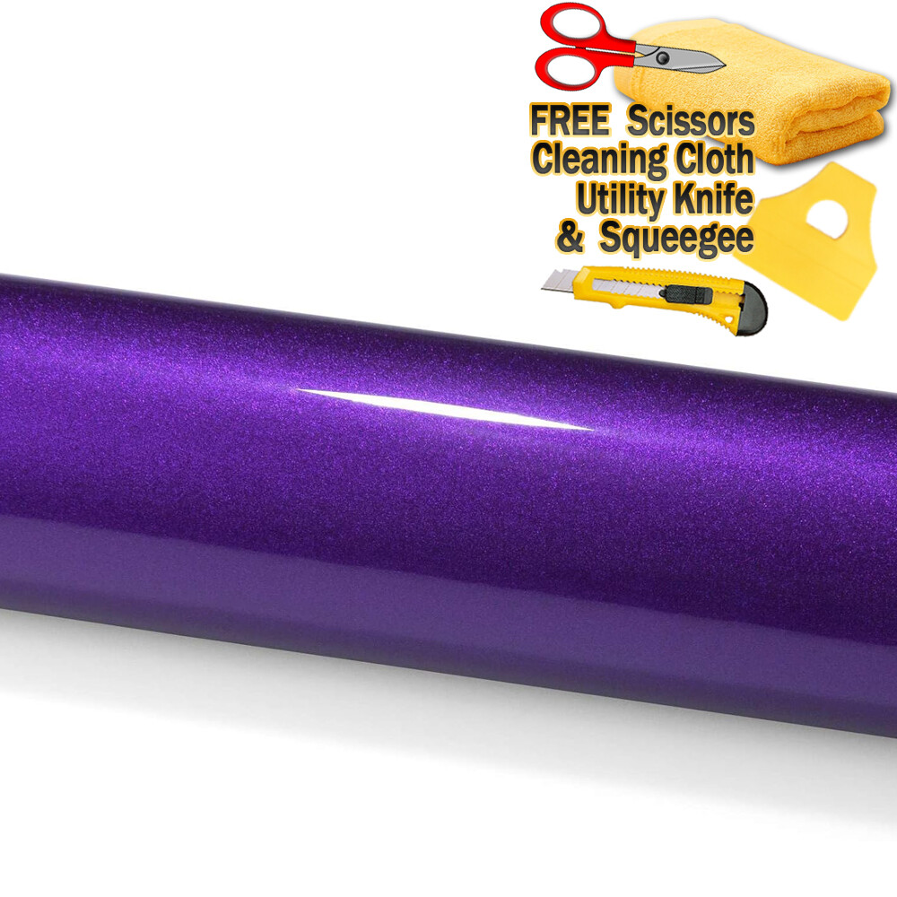 Purple Gloss Metallic Glitter PET Vinyl Film Wrap Sticker Decal Air Bubble Free