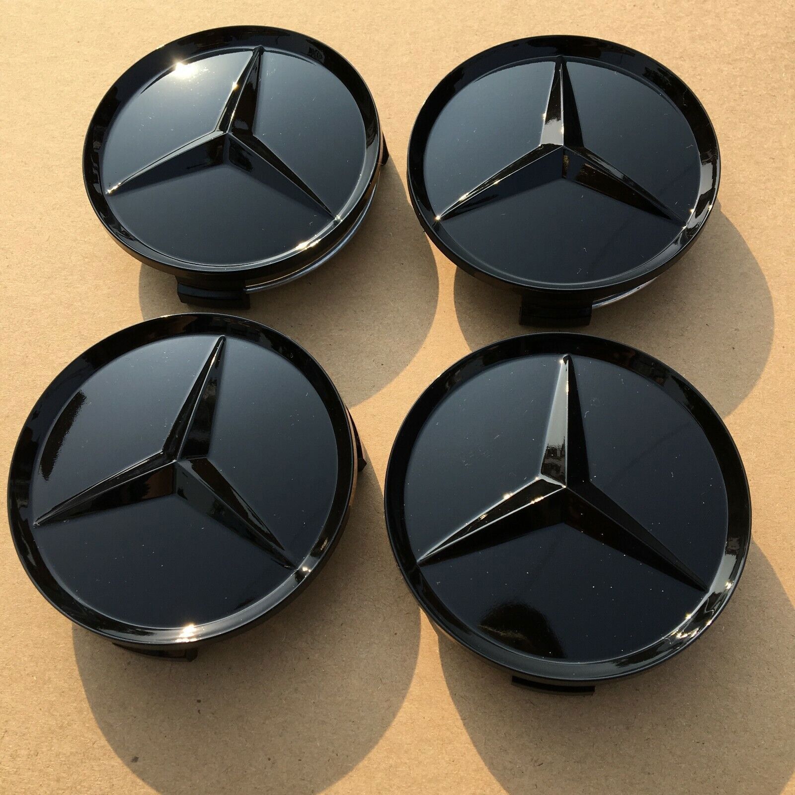 4X Wheel Center Caps 75mm Glossy Black Rim Emblem Hubcap Cover for Mercedes Benz