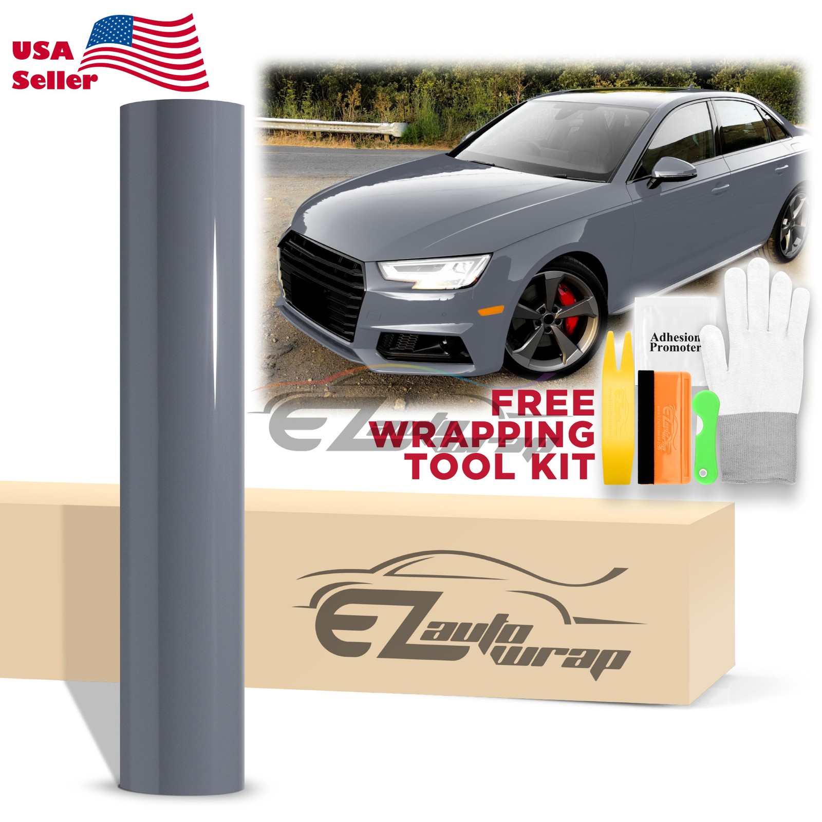 High Gloss Dark Nardo Gray Car Vinyl Wrap Sticker Decal Sheet Film Air Release