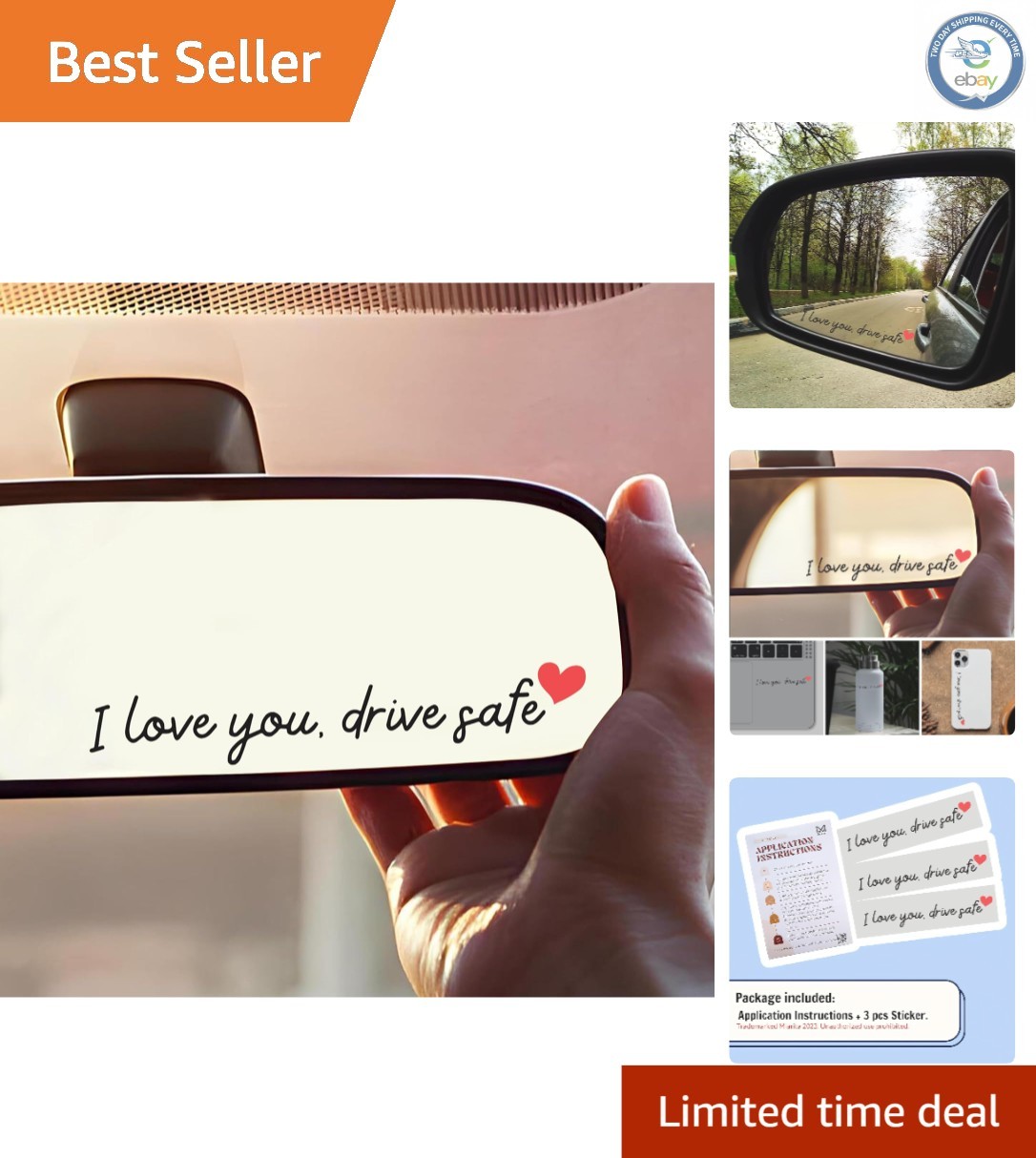 Durable Waterproof Car Mirror Stickers – I Love You Drive Safe Vinyl Decals
