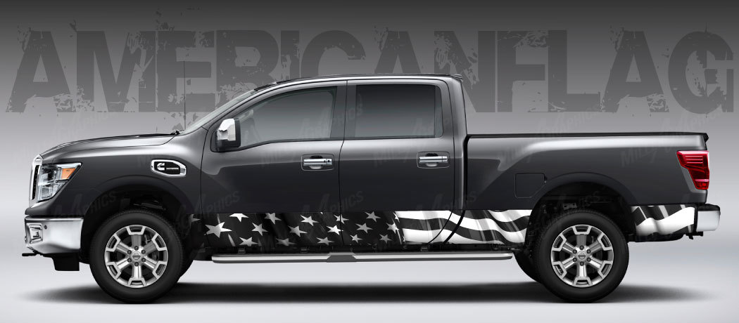 American Flag Black and White Rocker Panel Graphic Decal Wrap Kit – Truck SUV