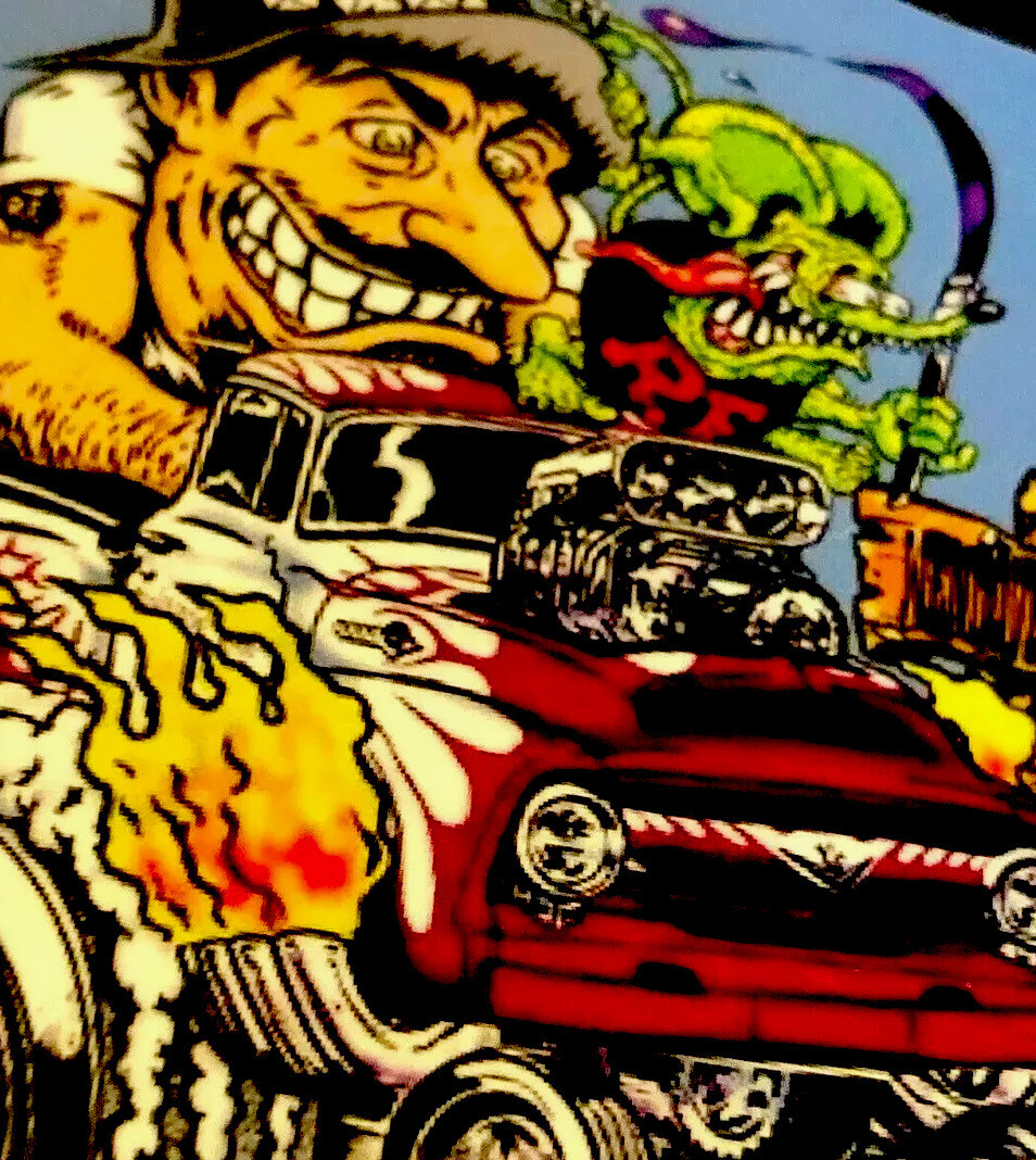 RAT FINK STICKER “PURPLE FLAMES FORD” 3 1/4 X 3 3/4” UV COATED VERY COOL!!!